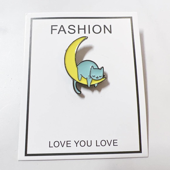 Cat Enamel Pin Napping on the Moon - Picture 3 of 5